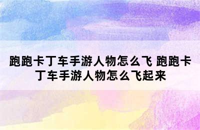 跑跑卡丁车手游人物怎么飞 跑跑卡丁车手游人物怎么飞起来